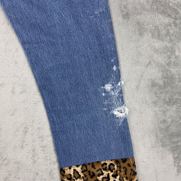 LEVIS 501xx Straight Leg Button Fly Womens Reworked Cheetah Print Denim Jeans 31 - Picture 7 of 10